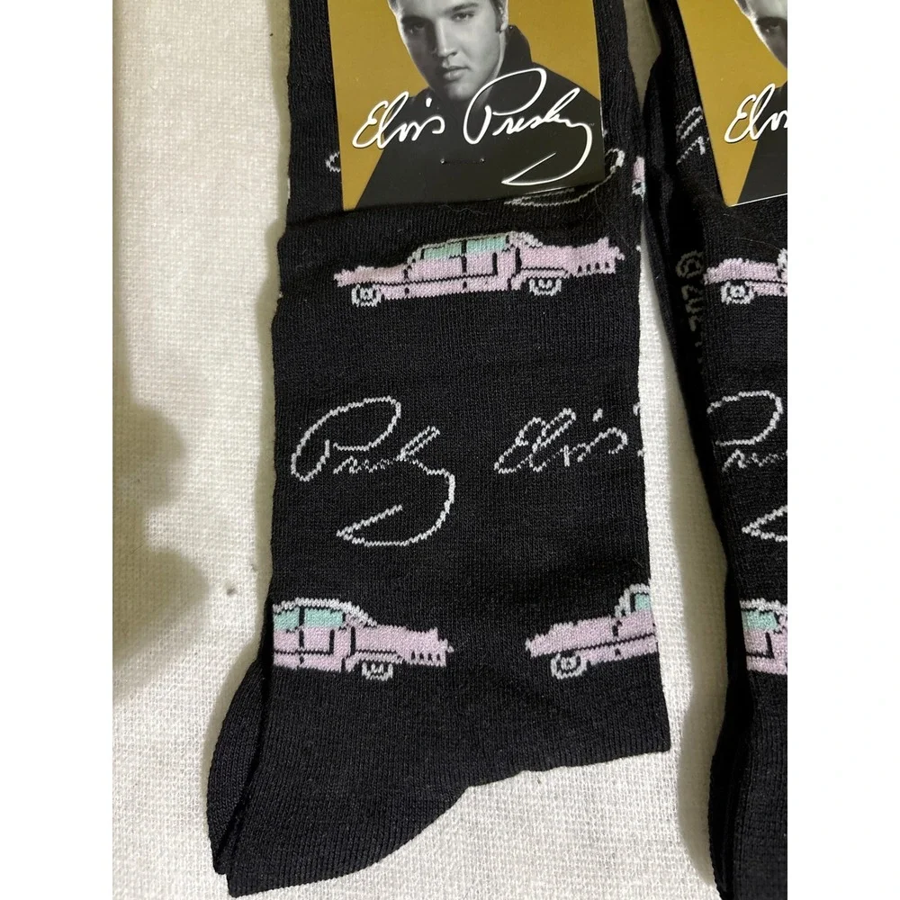 Elvis Presley Socks Mens One‎ Size Black Pink Car Signature Official Merchandise